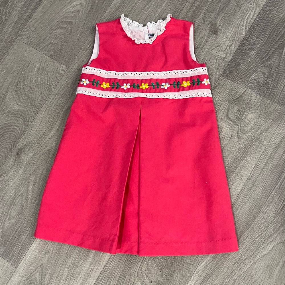 Girls' Pink Floral Trim Sleeveless Dress
